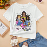 Camiseta Para Ninas Preadolescentes Con Patron De Caracteres Y Lema, Casual Y Comoda