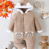 Chicas Bebe Mono con bordado de oso con diseno de orejas 3D con capucha teddy