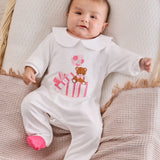 Bebe nina Conjunto de pijama Body con estampado de dibujos animados unido en contraste & Mameluco con pie