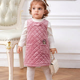 Bebe nina 1 pieza Vestido oso con bordado con parche de bolsillo detalle guateado de terciopelo