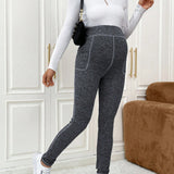 Maternidad Leggings de cintura ajustable con puntada con bolsillo para telefono