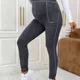 Maternidad Leggings de cintura ajustable con puntada con bolsillo para telefono