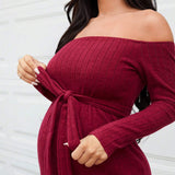 Maternidad Vestido con cinturon de hombros descubiertos