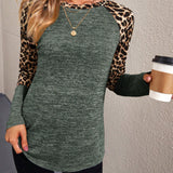 Maternidad Camiseta con estampado de leopardo en contraste de manga raglan