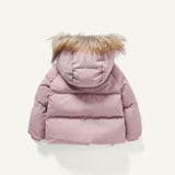 Cozy Cub Bebe nina Abrigo acolchado con bolsillo oblicuo ribete lanudo con capucha con forro termico de manga raglan