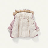 Cozy Cub Bebe nina Abrigo acolchado con bolsillo oblicuo ribete lanudo con capucha con forro termico de manga raglan