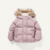 Cozy Cub Bebe nina Abrigo acolchado con bolsillo oblicuo ribete lanudo con capucha con forro termico de manga raglan