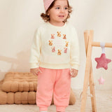 Cozy Cub Bebe nina Sudadera con estampado de dibujos animados, pantalones deportivos y gorro