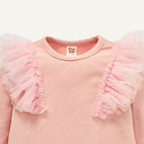 Cozy Cub Bebe nina Top de malla en contraste ribete con fruncido