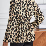 Maternidad Blusa peplum con estampado de leopardo de manga farol