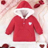 Bebe nina Vestido sudadera con bordado de corazon con bolsillo de canguro con capucha con forro teddy