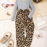 Tween Girls' Leopard Print Color Block Jumpsuit With Belt