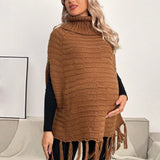 Maternidad 1 pieza Jersey poncho cuello alto ribete con fleco tejido