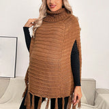 Maternidad 1 pieza Jersey poncho cuello alto ribete con fleco tejido