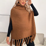 Maternidad 1 pieza Jersey poncho cuello alto ribete con fleco tejido