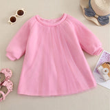 Vestido De Malla Rosa Con Mangas Raglan Para Bebe Nina