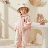 Cozy Cub Bebe nina Mono con bordado de oso con capucha guateado con forro termico