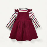 Cozy Cub Juego De Falda Con Tirantes Con Top De Rayas Y Vestido De Volantes Para Bebe Nina