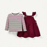 Cozy Cub Juego De Falda Con Tirantes Con Top De Rayas Y Vestido De Volantes Para Bebe Nina