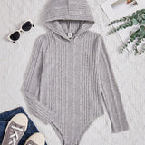 Big Girls' Casual Hooded Bodysuit With Solid Color For Slim Fit