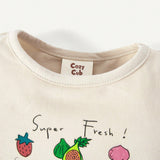 Cozy Cub Conjunto De 4 Piezas De Pijamas Comodas Para Bebe Nina Con Estampado De Frutas Divertidas, Con Camisa De Cuello Redondo Y Pantalon Largo Ajustado