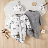 Conjunto De 2 Piezas Para Bebe Nina, Mono De Pies Con Estampado De Koala Y Adorno De Contraste