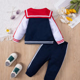 Conjunto De Sueter Y Pantalon Para Ninos Con Bloqueo De Color Impreso Con Numero Digital Y Botones De Manga Larga