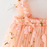 Vestido De Cami De Malla Bordado Con Flores Tridimensionales Para Nina Pequena