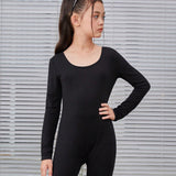 Tween Girl Retro And Simple Street Fashion Knitted High Collar Long Sleeve Jumpsuit, Solid Color And Slim-Fit Shorts