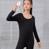 Tween Girl Retro And Simple Street Fashion Knitted High Collar Long Sleeve Jumpsuit, Solid Color And Slim-Fit Shorts