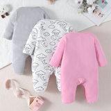 Conjunto De Pijama De 3 Piezas Para Bebe Nina Con Estampado De Luna Y Nubes Y Pies Cerrados Tipo Mameluco