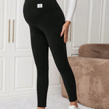 Leggings De Parche De Letra Con Cintura Ajustable Para Maternidad