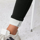 Leggings De Parche De Letra Con Cintura Ajustable Para Maternidad