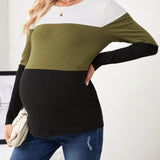 Camiseta De Maternidad De Ajuste Slim Con Contraste De Colores