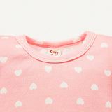 Cozy Cub Top De Manga Larga Con Cuello Redondo Y Estampado En Forma De Corazon Para Ninas Con Dobladillo De Hoja De Loto, 2 Unidades/juego