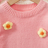 Vestido Casual De Sueter Lindo Hecho A Mano En Crochet Con Decoracion De Flores 3d Para Ninas Pequenas