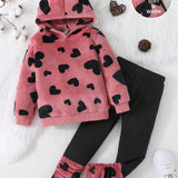 Conjunto de sudadera con capucha y leggings con estampado de corazon para nina joven