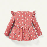 Cozy Cub Baby Girls' 2pcs/set Round Neck Floral Printed Top With Ruffle Trimmed Hem Long Sleeve