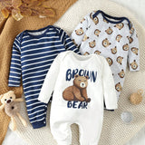 3 Piezas / Set Bebe Ninos Lindo Y Divertido Monos Impresos Con Oso, Sombrero Y Calcetines