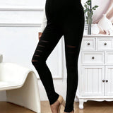 Leggings Para Mujeres Embarazadas Con Inserciones De Malla De Red Y Cintura Ajustable