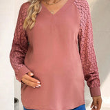 Blusa Premama Con Encaje Y Manga Raglan