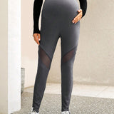 Leggings De Maternidad Con Cintura Ajustable Y Parches De Malla