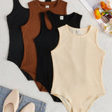Tween Girls' Casual Sleeveless Knit Bodysuits With Round Neck, Multiple Colors Available