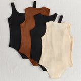 Tween Girls' Casual Sleeveless Knit Bodysuits With Round Neck, Multiple Colors Available