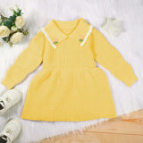 Vestido De Sueter Con Cuello Amarillo Para Ninas Pequenas