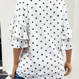 Blusa Informal Suelta De Maternidad Con Polka Dots, Doble Capa Y Mangas Acampanadas