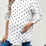 Blusa Informal Suelta De Maternidad Con Polka Dots, Doble Capa Y Mangas Acampanadas