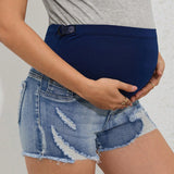 Shorts De Mezclilla Rasgados De Maternidad Con Cintura Alta Y Dobladillo Deshilachado