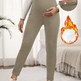 Leggings Ajustables De Maternidad Con Cintura Y Forro De Polar De Color Solido