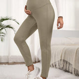 Leggings Ajustables De Maternidad Con Cintura Y Forro De Polar De Color Solido